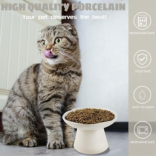 Miniatura 4 de Cuenco elevado extra ancho de 6.1 pulgadas para comida, cuenco elevado de cerámica poco profundo para gatos, antivómitos, sin estrés, fatiga de