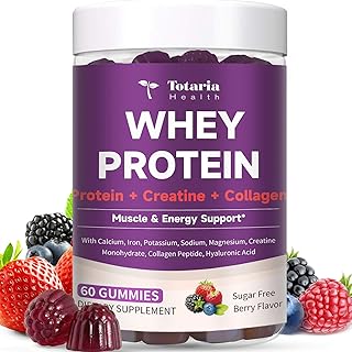 3 in 1 Whey Protein Gummies | Creatine Monohydrate | Collagen, 0 Sugar, Pure Protein Source, Muscle & Energy Support, Berry Flavor, for Women and Men