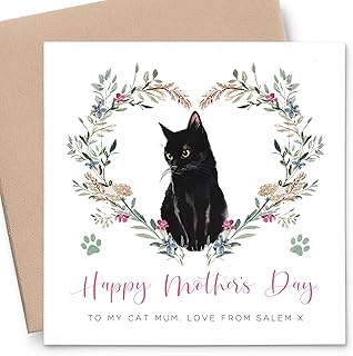 Cat Mothers Day Cards for Mum, Text of Your Choice, Personalised Mothers Day Card from the Cat, Happy Mothers Day Card Cat Mum, Cute Mothers Day Cards with Cats On (5.8 x 5.8 Inches)