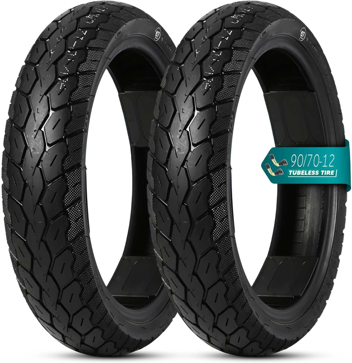 90/70-12 Scooter Tire 37J, 90/70/12 Tubeless Wear-Resistant Tire with Anti-Slip Street Tread, 90 70 12 Stab-Resistant Llanta Neumáticos, 250 KPA, High Grip Tread, Black Wall