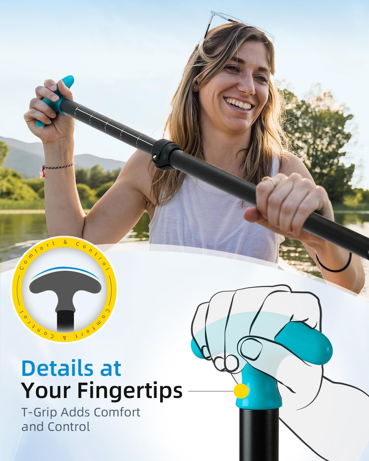 OCEANBROAD Canoe Paddle, Adjustable from 4'3''to 5'3''/130cm to 160cm Aluminum Shaft with Plastic Blade for Canoeing Boating Kayaking, 3-Piece Floatable Oar