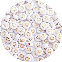 Vista 18 de 100 cuentas de letras – Cuentas redondas blancas de 0.157 x 0.276 pulgadas (0.157 x 0.276 in), color blanco, letras del alfabeto, corazón, estrella