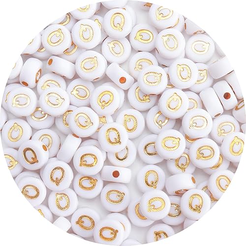 Miniatura 18 de 100 cuentas de letras – Cuentas redondas blancas de 0.157 x 0.276 pulgadas (0.157 x 0.276 in), color blanco, letras del alfabeto, corazón, estrella