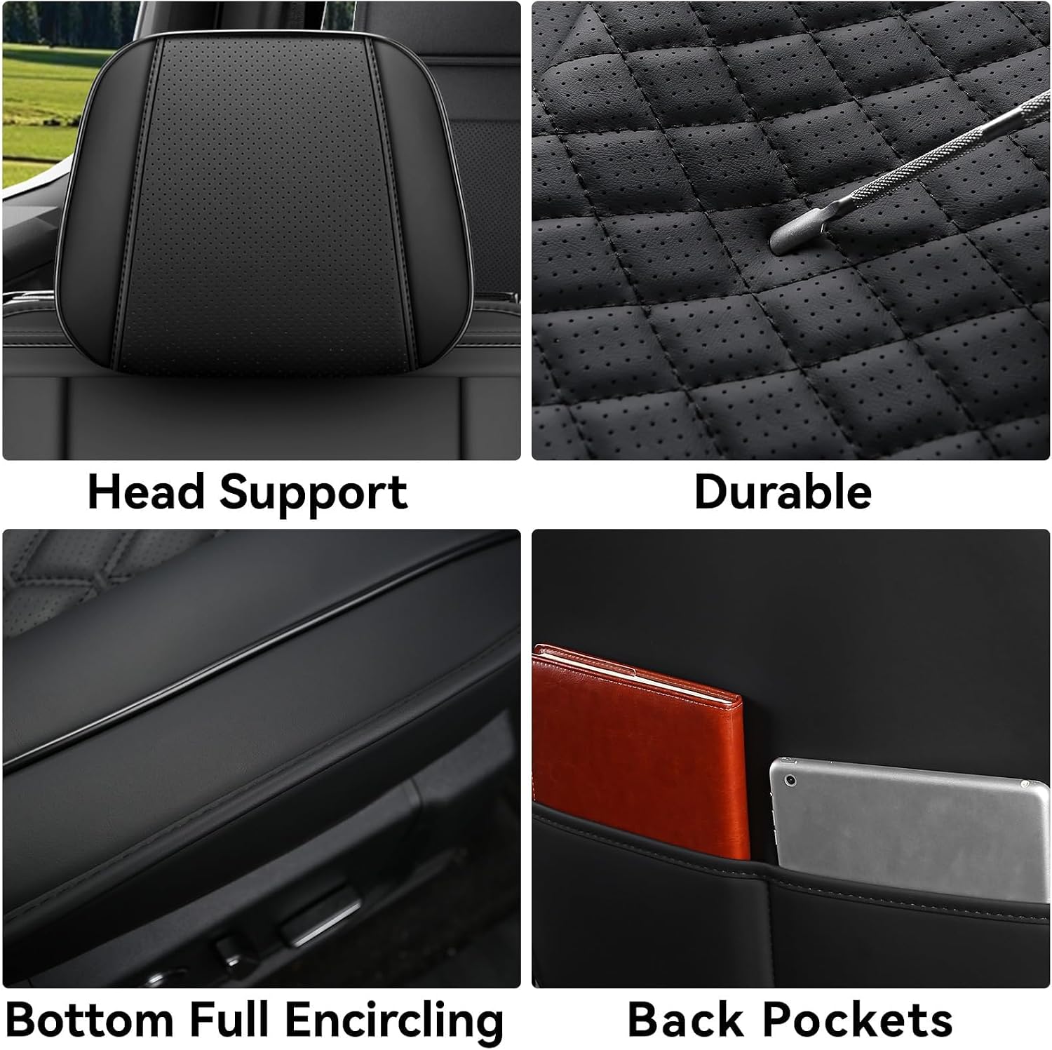 Car Seat Covers Custom Fit for Chevrolet Silverado,Compatible with 2007-2025 GMC Sierra 1500 2500HD 3500HD Front Row Dual Seats in Black Leather Automotive Interior Accessories
