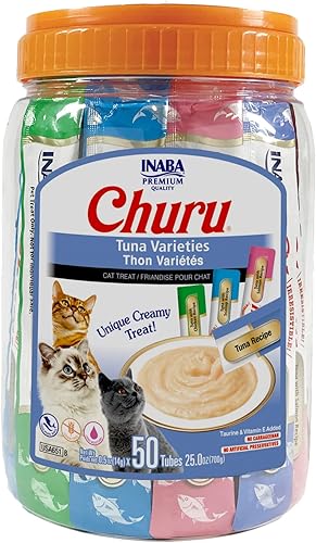 Vista 50 de INABA Churu - Bocadillo para gato, puré cremoso para gatos, sin cereales, que se puede lamer y exprimir, con vitamina E y taurina, 24 tubos de 0.5