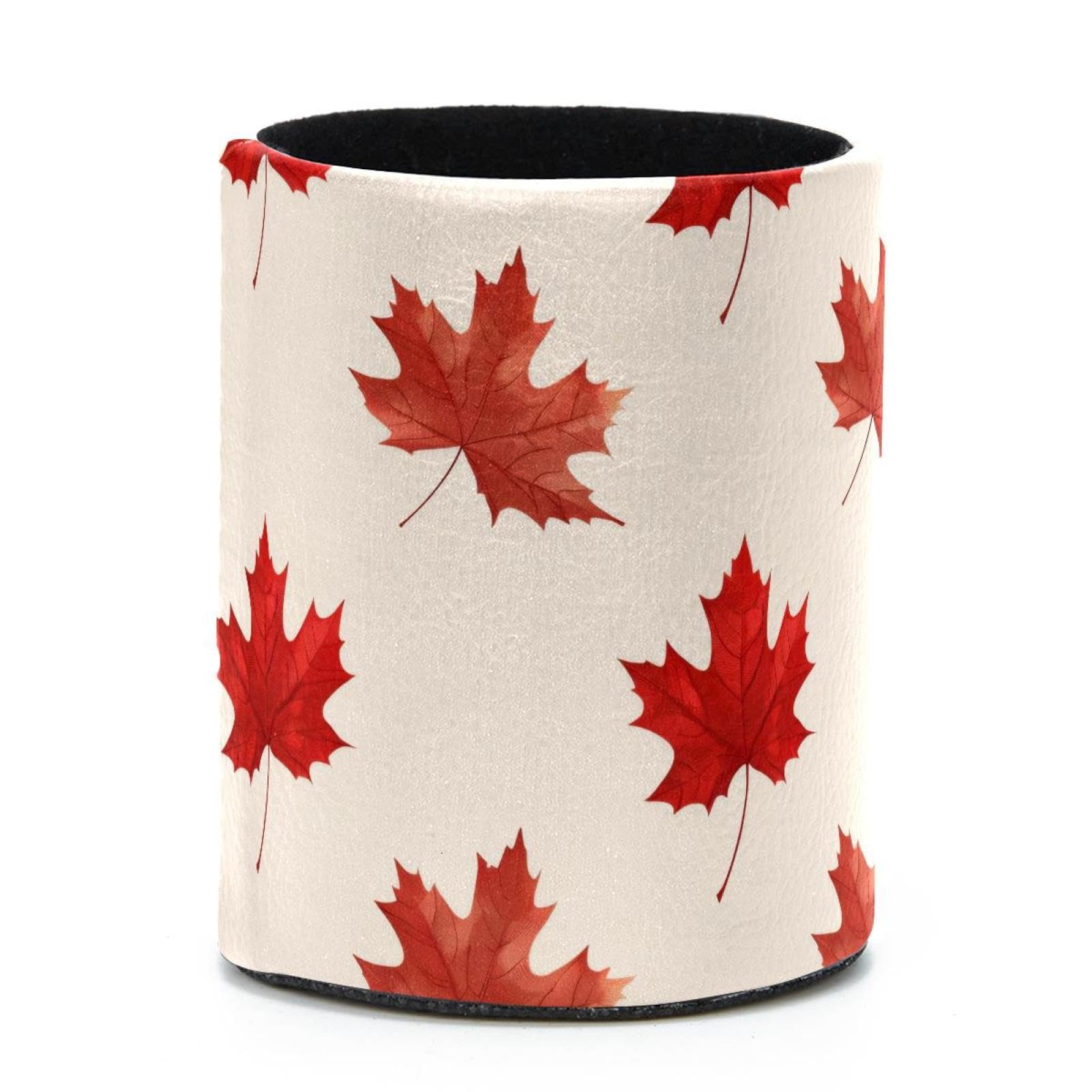 VAPOKF Round Pencil Holders for Desk, Red Maple Leaf Pen Holders Pen Pot Makeup Brushes Storage Desktop Stationery Supplies Organiser for Home Office