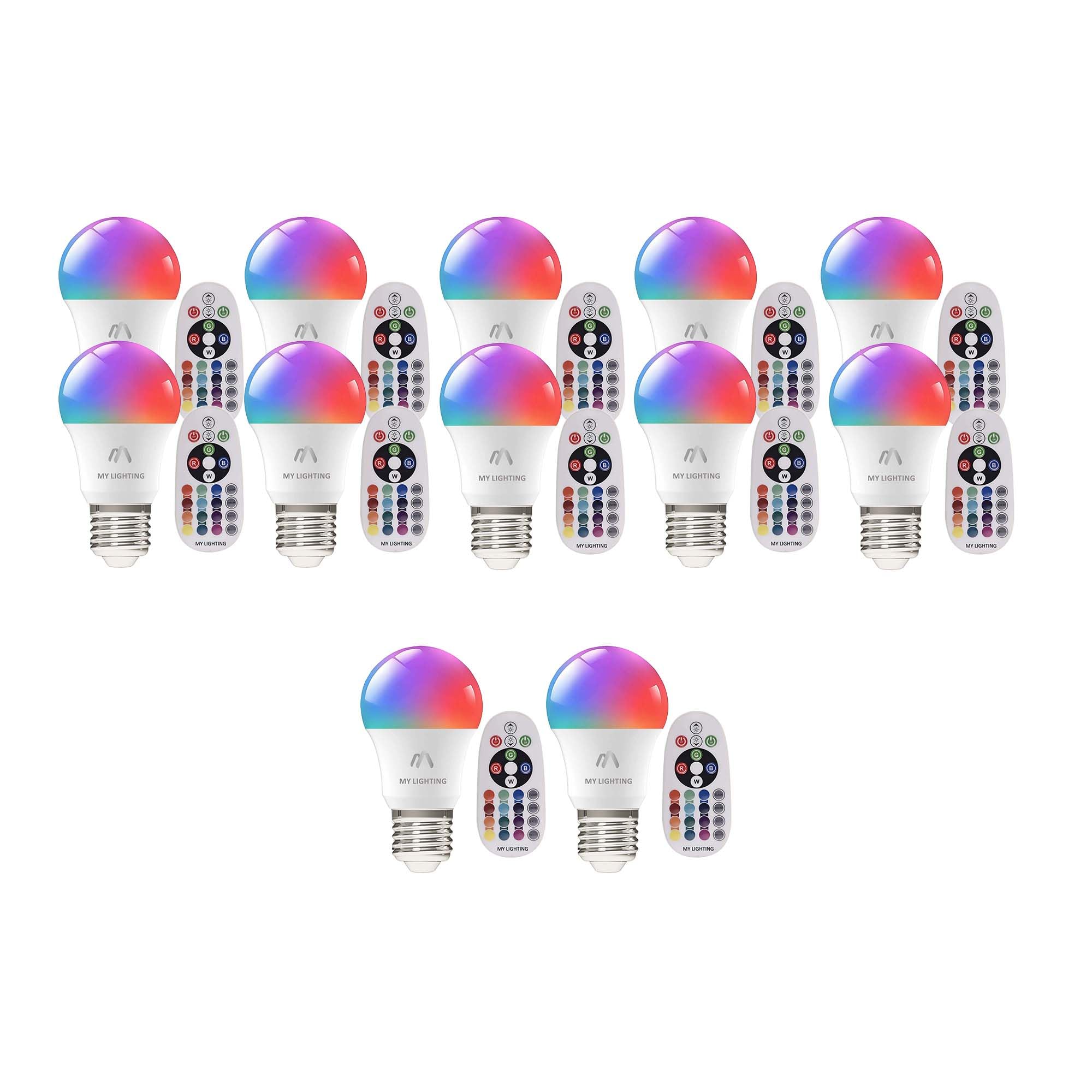 My Lighting Super Bright 7W E27 ColorWave Series LED Bulbs with Remote,RGB+Warm White 3000K, 16 Million Colour for Home Decore & Mood Lighting + Dimmable (Value Pack 10+ 2 Bulbs)