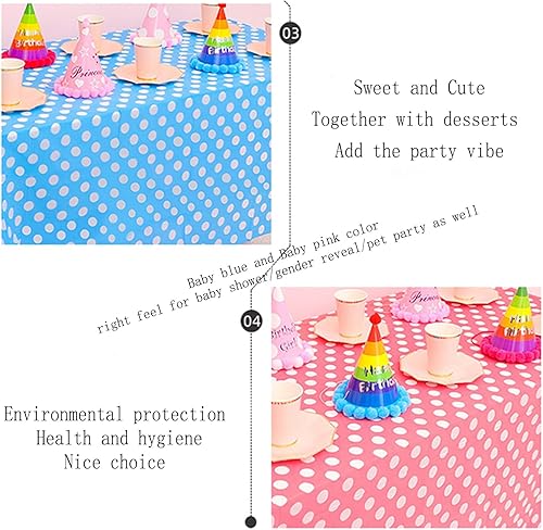 Miniatura 5 de ZJDHPTY Paquete de 3 manteles de plástico desechables para mesas rectangulares, manteles de lunares rosados para baby shower, despedida de soltera