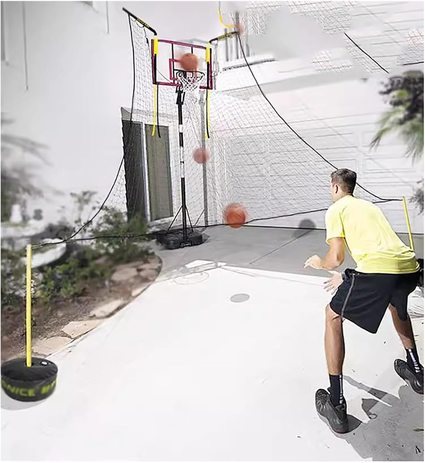 Basketball Air Defense Return Net Guard, 16FT X 16FT Adjustable Rotating Return Net, Hoop Rebound Back Netting Attachment