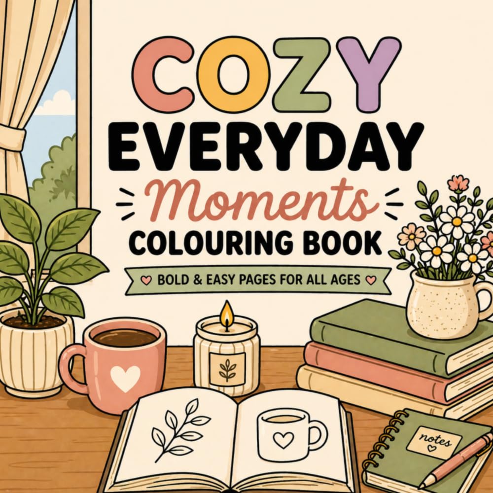 Cozy Everyday Moments Colouring Book: Simple, Bold & Relaxing Pages for Stress Relief and Mindful Colouring