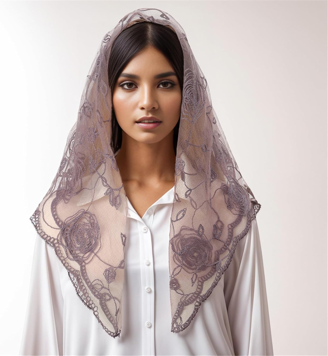 Mantilla Veil Latin Mass Head Scarf Lace Flower Veil Shawl Spanish Headwrap For Catholic Chapel Wedding Bridal Veil (Green)