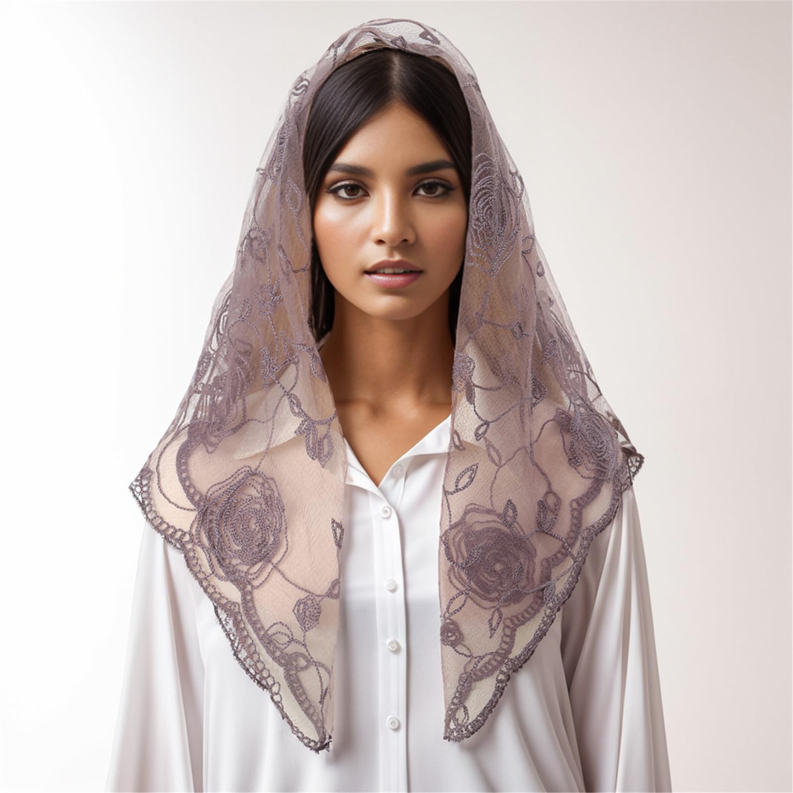 Mantilla Velo Pañuelo para la Cabeza de Misa Latina Velo de Encaje con Flores Chal español Pañuelo para la Cabeza para Capilla católica Velo de Novia para Boda (A)