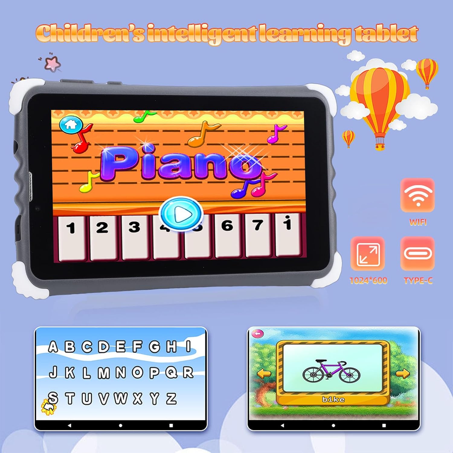 ZJchao Kids Tablet 7 Inch Parental Control 128GB ROM Expandable Educational Tablet with Shockproof Case and Dual Camera for Children Learning