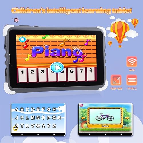 Miniatura 5 de ZJchao Tableta para niños de 7 pulgadas, control parental de 128 GB, ROM, ampliable, tableta educativa con funda a prueba de golpes y cámara dual
