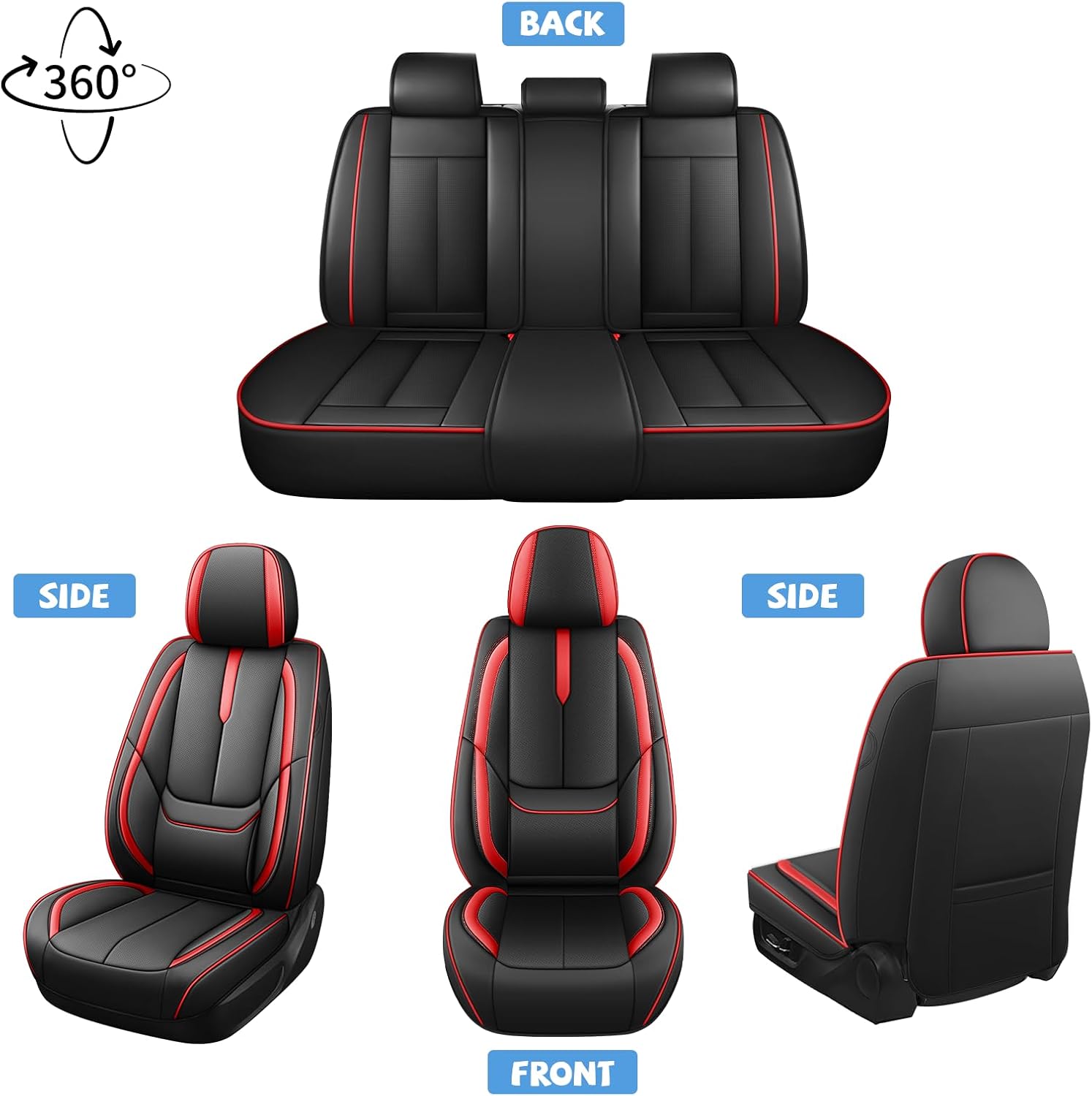ILMO Seat Covers Tailored for Toyota Prius 2001-2026– Soft Nappa Leather Carseat Covers with Airbag Compatibility– Wear-Resistant Seats Cover (Black&Red, Full Set)