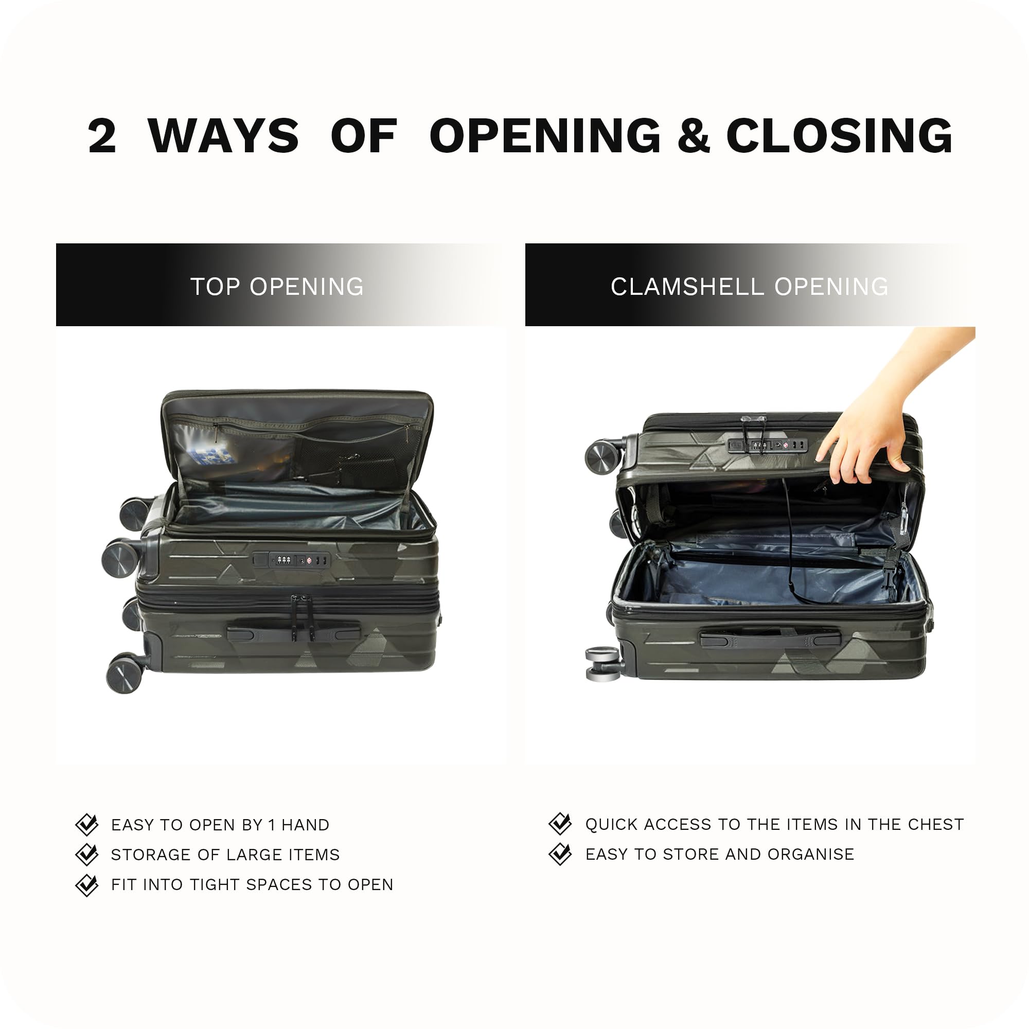 Condition photo showing New/Like New for 20 inch carry on luggage expandable top opening/clamshell opening, tsa approved carry on luggage hard shell suitcases, lightweight away carry on suitcases, grey