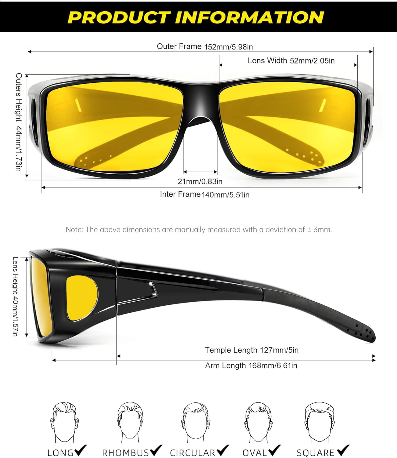 Night Vision Glasses, Fit Over Glasses Mens Womens, Wrap Around Anti Glare HD Night Vision Lens for Night Driving - Image 4