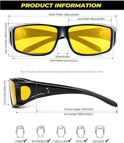 Miniatura 4 de Gafas de visión nocturna para hombre y mujer ajuste envolvente sobre gafas de visión nocturna para conducir