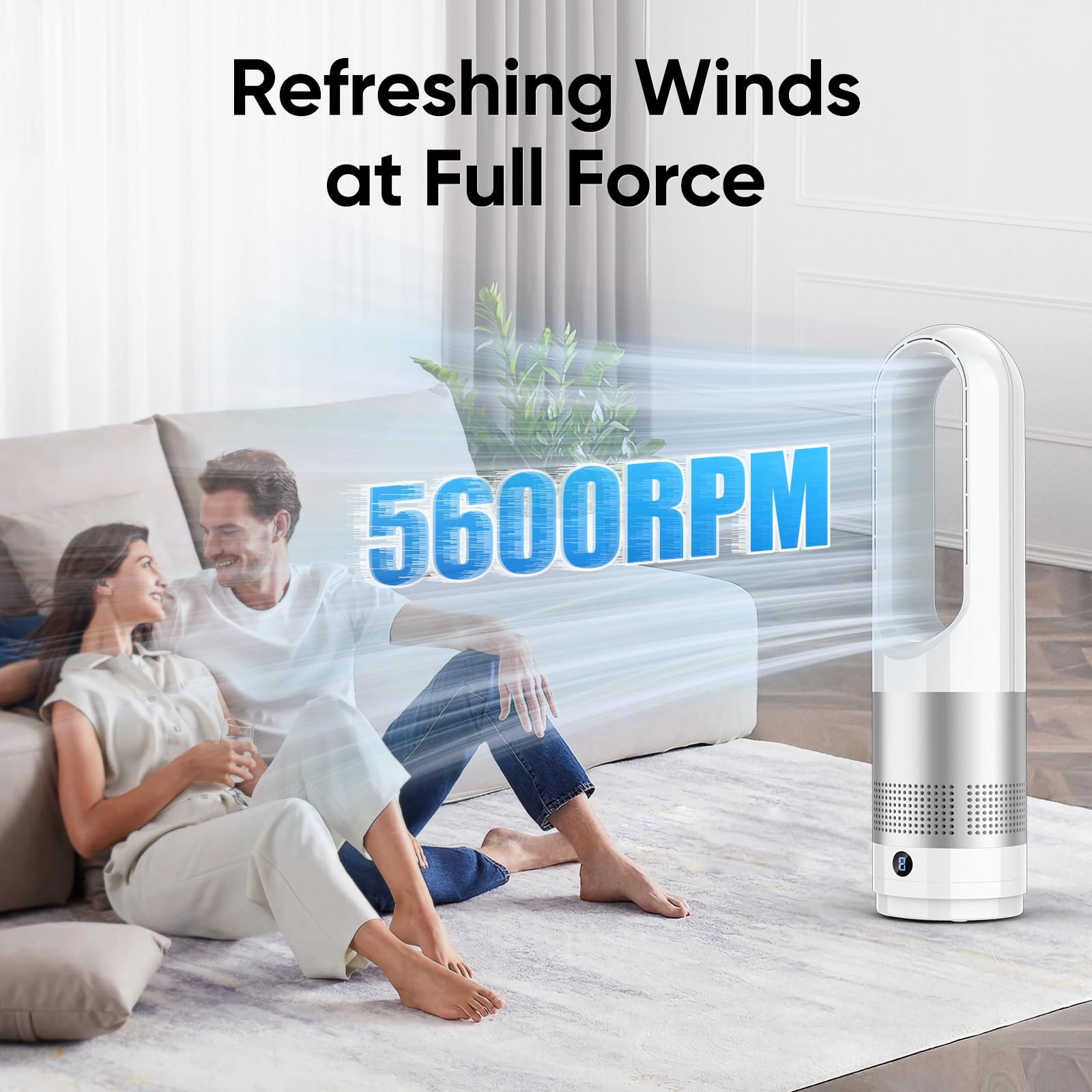 Ventilatore senza rotore con telecomando, oscillazione a 80°, con timer da 8 ore, silenzioso, controllo touch, raffreddamento ad aria, ventilatore sicuro senza pale per camera da letto (argento)