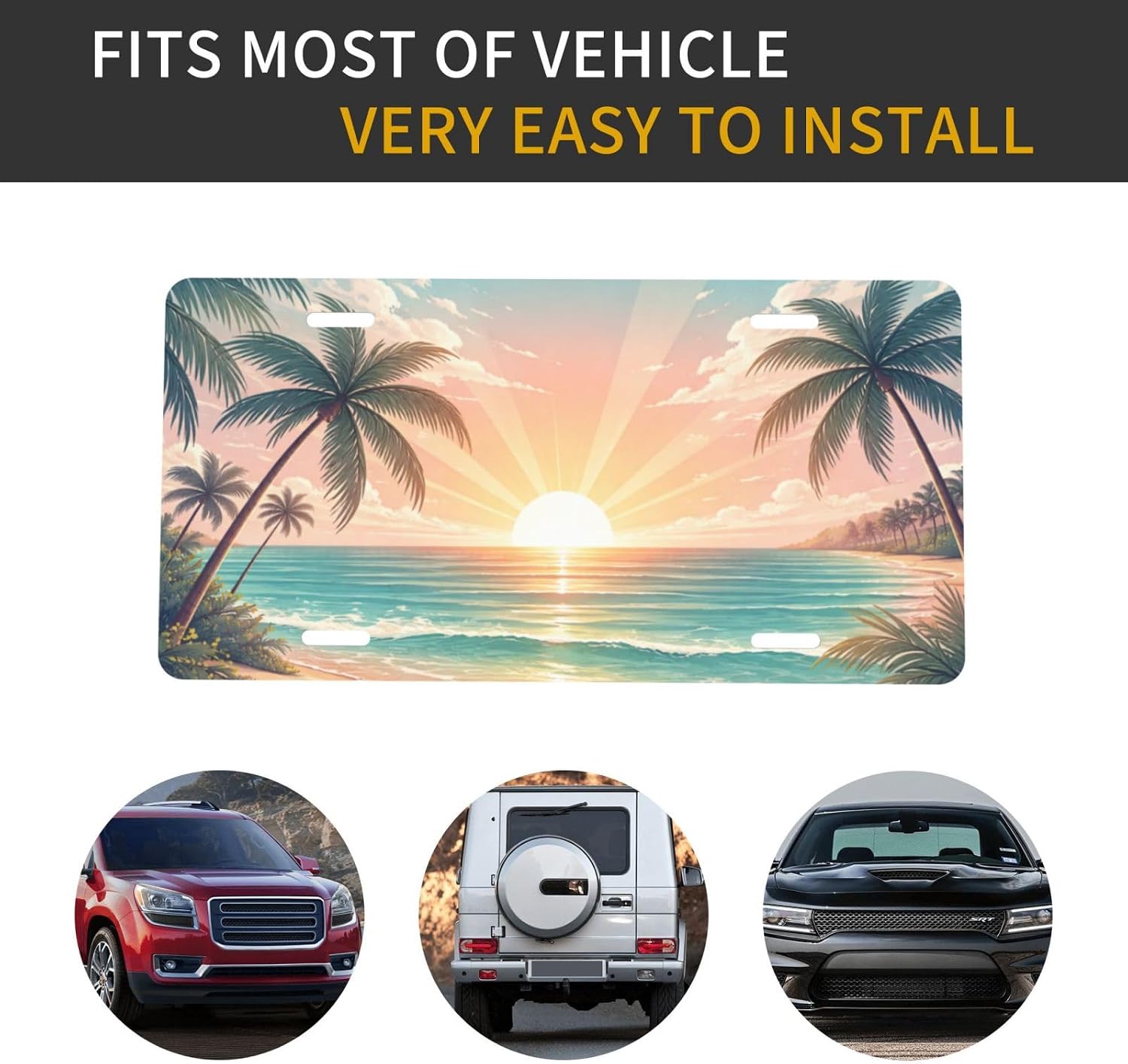 Beach Sunset License Plate - Tropical Palm Trees Ocean 6x12 Aluminum Vanity Car Tag - Scenic Novelty Plate