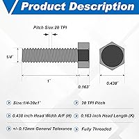 Vista 2 de Therwen Juego de 80 tornillos de cabeza hexagonal de acero inoxidable de 1/4-20 x 1 pulgada, tuercas, arandelas planas, pernos y tuercas gruesos
