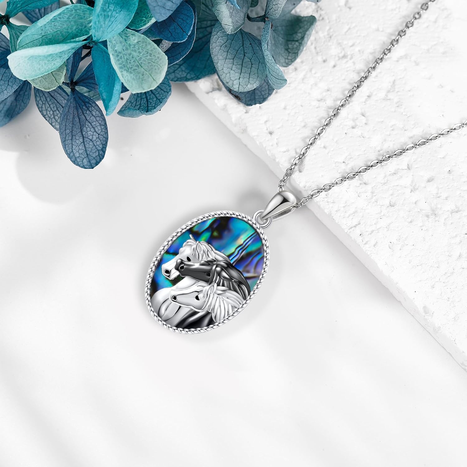 MONGAS Horse Necklace Sterling Silver Horse Abalone Shell Pendant Necklace Animal Jewelry for Women - Image 5