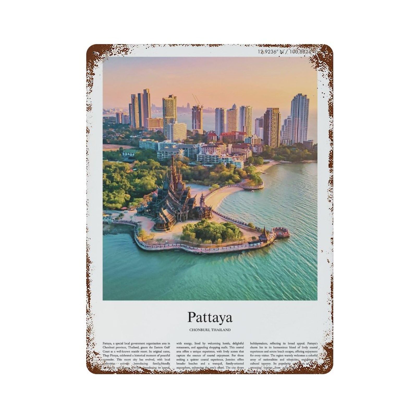 xiaoxiaoshen Pattaya Chonburi, Thailand City Scenery Wall Decor Art Metal Tin Poster Modern Home Decor Art Home Bar Shop Decorations Vintage Sign 40x30cm