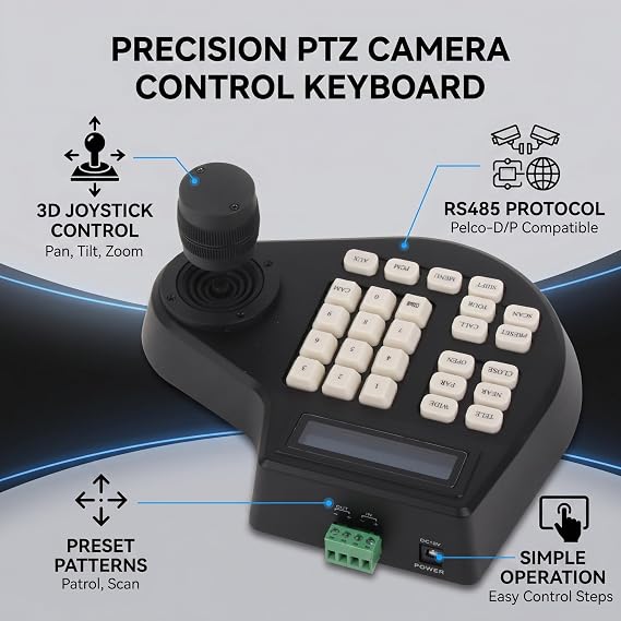PTZ Camera Controller, Easy Installation PTZ Keyboard US Plug for Broadcasters Event Organizers Home Security