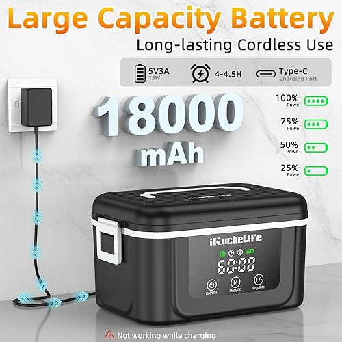 Miniatura 6 de Lonchera térmica, lonchera eléctrica inalámbrica de 18000 mAh con calefacción programada, calentador de alimentos portátil recargable de 1.5 L con