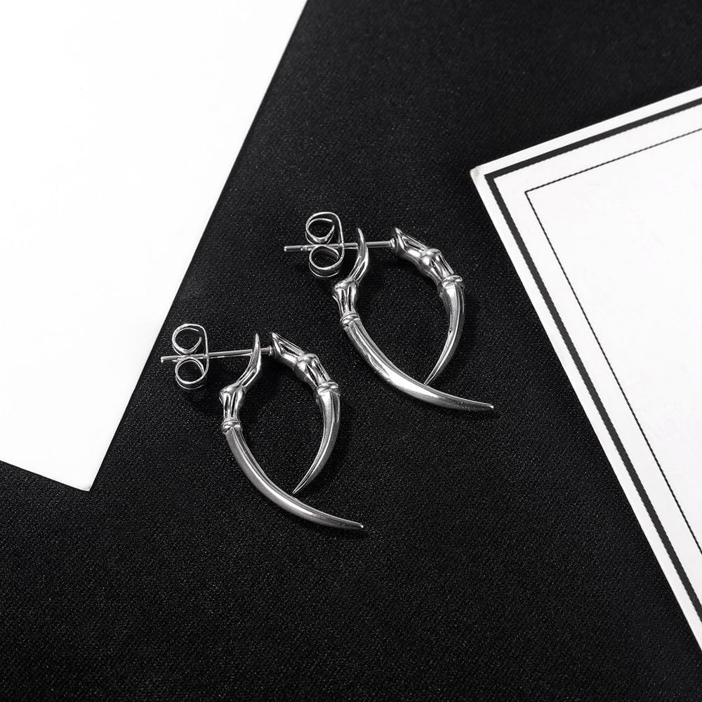 Unisex Dragon Claw Stud Earrings - Stainless Steel Gothic Punk Piercing Jewelry - Sharp Claw Spike Design for Men Women - Edgy Fashion Gift - Image 5