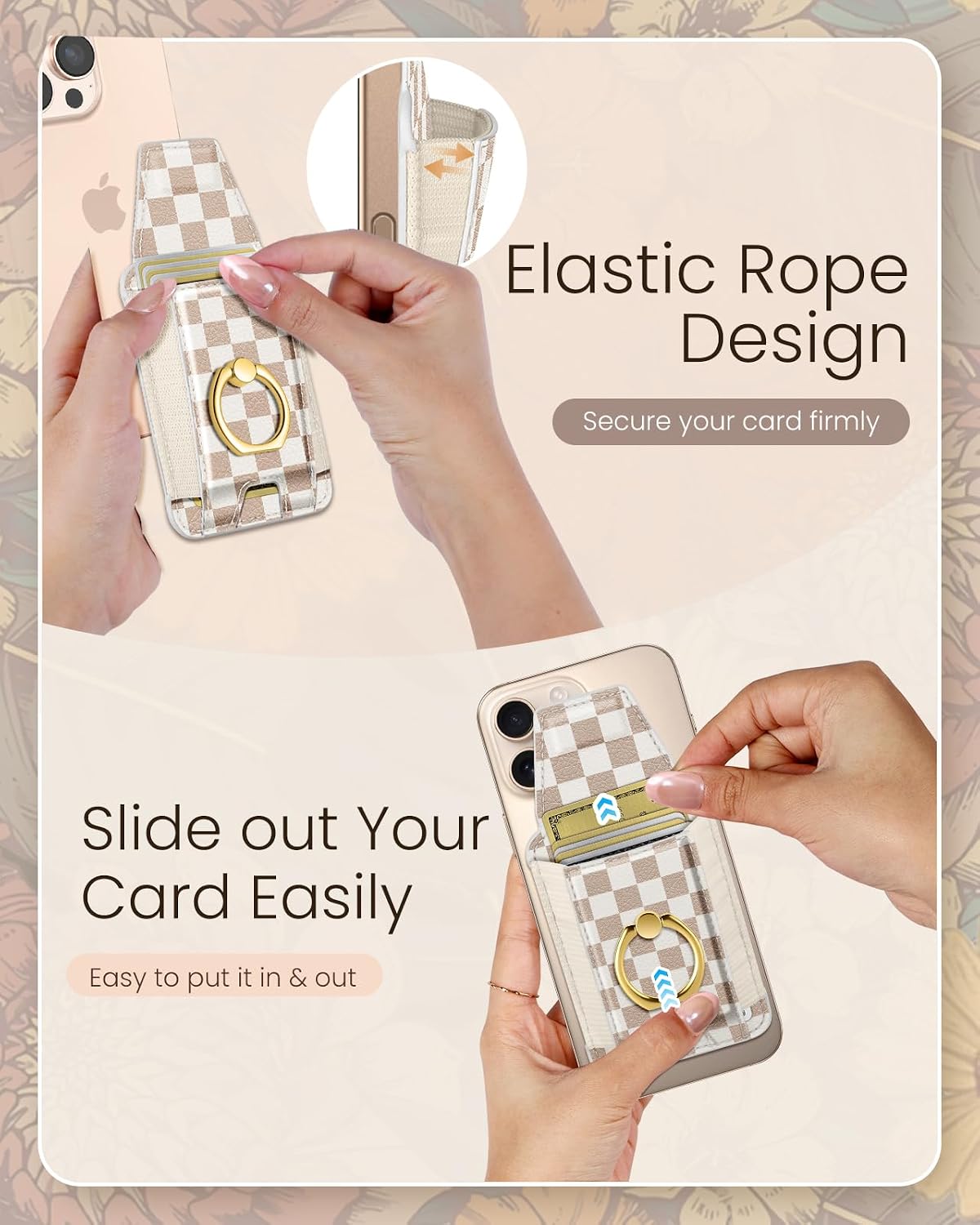 Shorogyt Compatible with Magsafe Wallet with Ring Stand Grip - Cute Magnetic Phone Wallets Card Holder for iPhone 17/16/15/14/13/12 Series for Women Girls Khaki Plaid Design, Fit 7 Cards