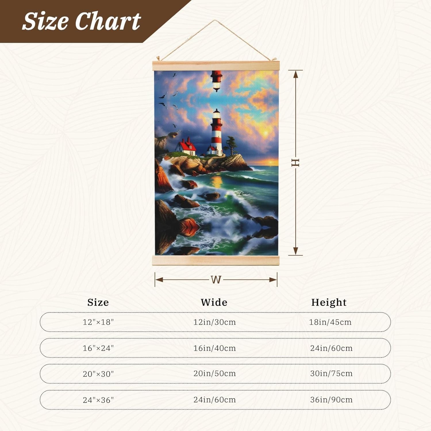 Lighthouse Diamond Painting Print Poster Hanger,Hanging Poster, Poster Frame,Wood Poster Hanger, For Wall Hanging