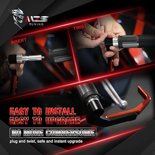 Miniatura 7 de MZS Protectores de palanca de motocicleta, protector de manillar de freno de embrague de aluminio, universal, 7/8, hueco, extensible, cepillo rojo,