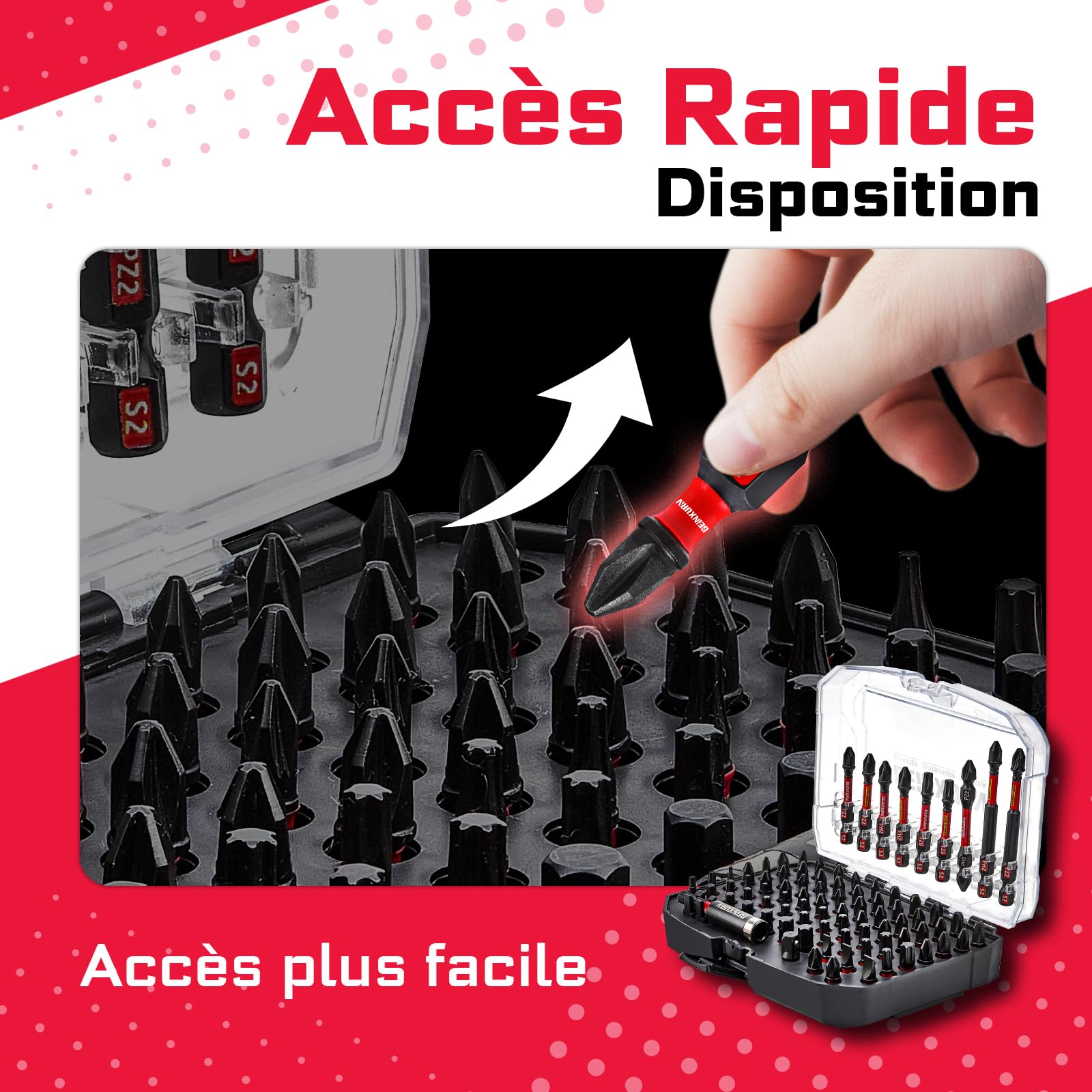 GEINXURN 83 Pièces Coffret d’embouts de Tournevis en Acier S2 Magnétique Torx/Phillips/Pozidriv/Plat/Hex Embouts de Vissage, Porte-embout, Adaptateur de Douille avec Boîte de Rangement Noire
