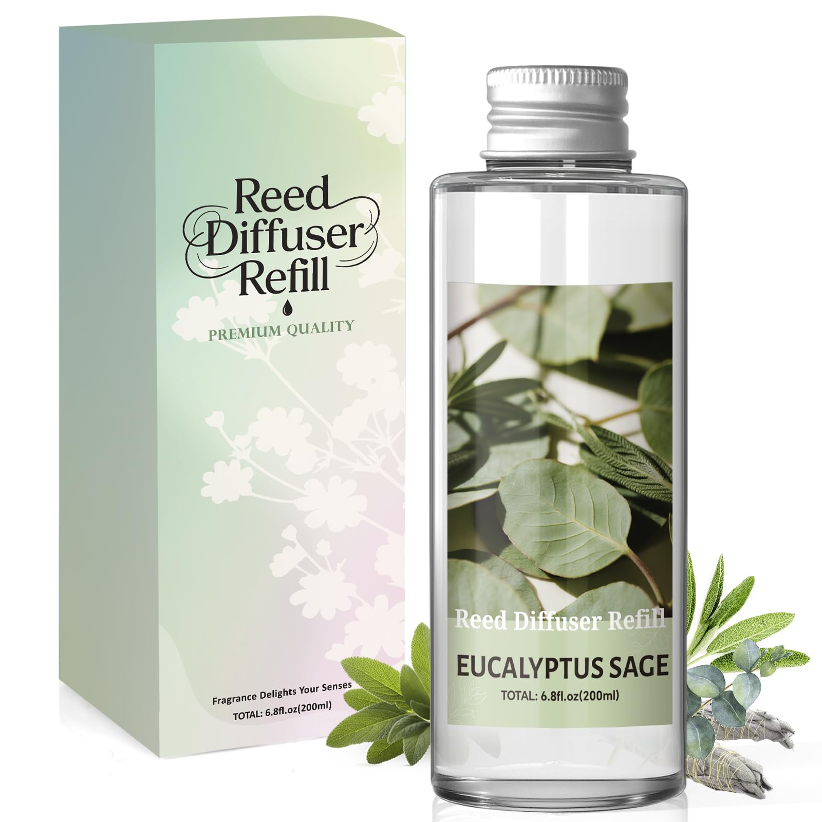 Scent-Hi Reed Diffuser Refill 200ml - Eucalyptus Sage Scented Refill for Reed Diffuser - Home Fragrance for Bedroom, Spa, Living Room