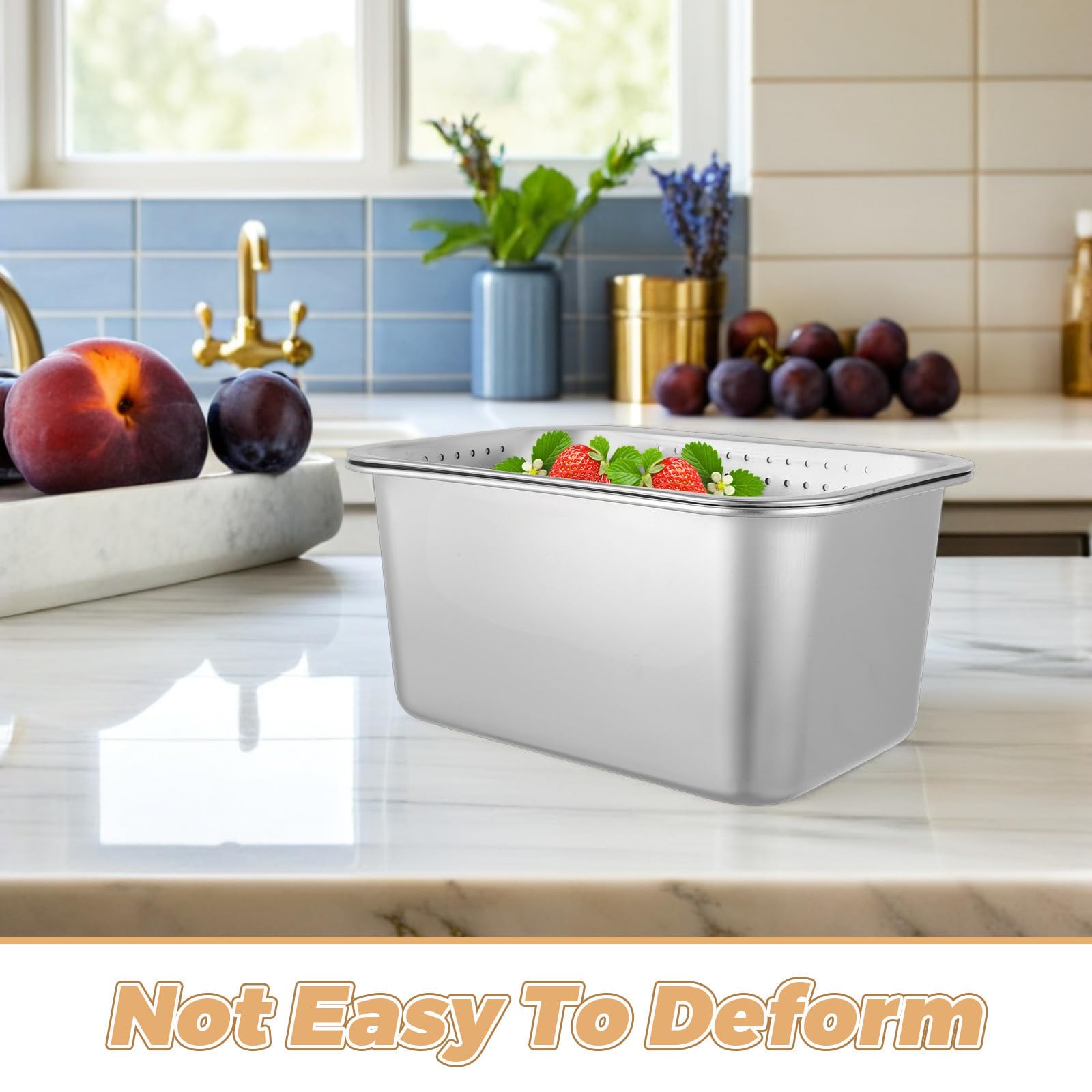 Colador Diseño Ahorra Espacio Rectangular de Acero Inoxidable y Fácil de Limpiar para Fregadero de Cocina Adecuado para Lavar y Escurrir Frutas y Verduras