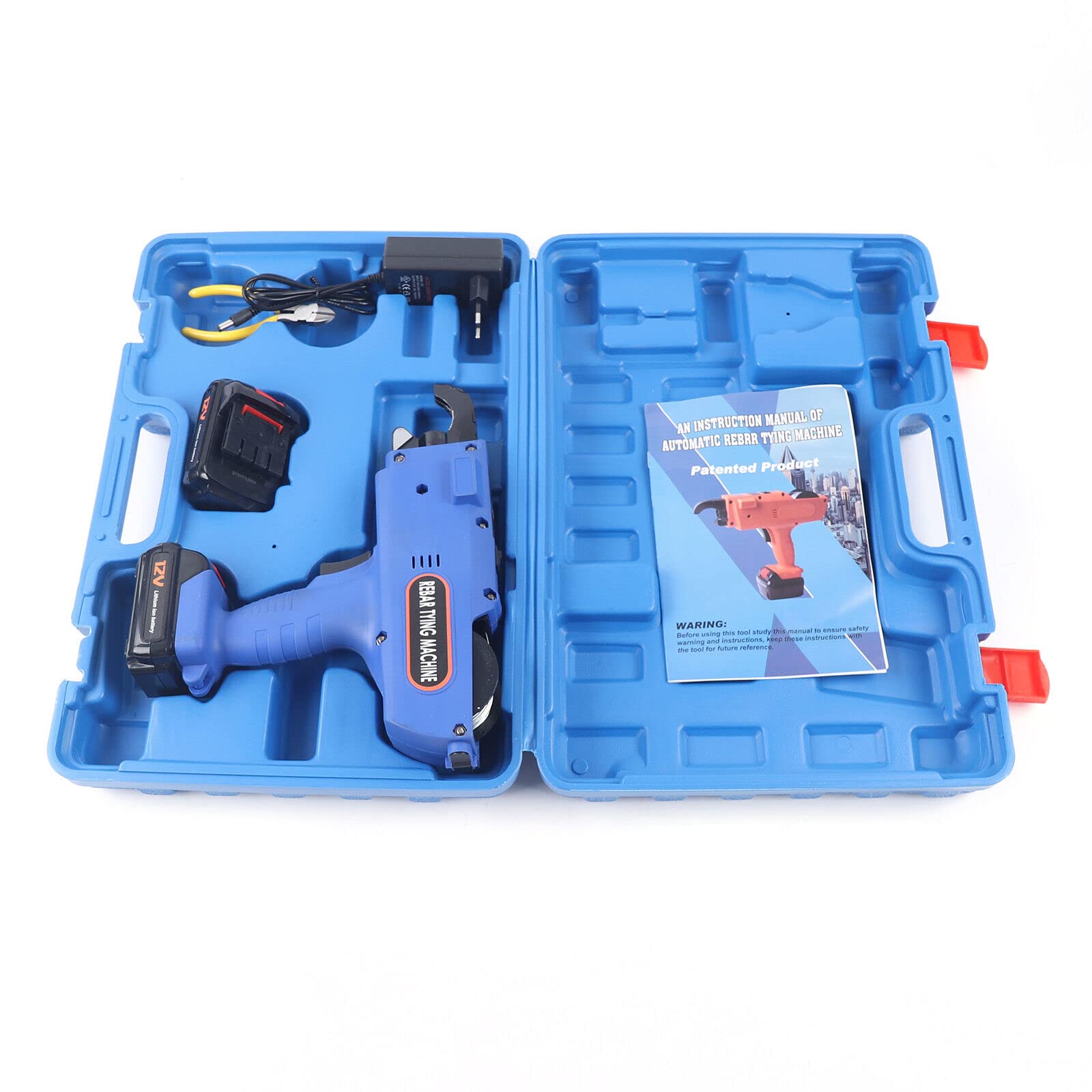 Rebar Tying Machine, 12V 8-34mm Automatic Handheld Rebar Tier Gun Steel Bar Rod Strapping Binding Tool, w 2 Batteries