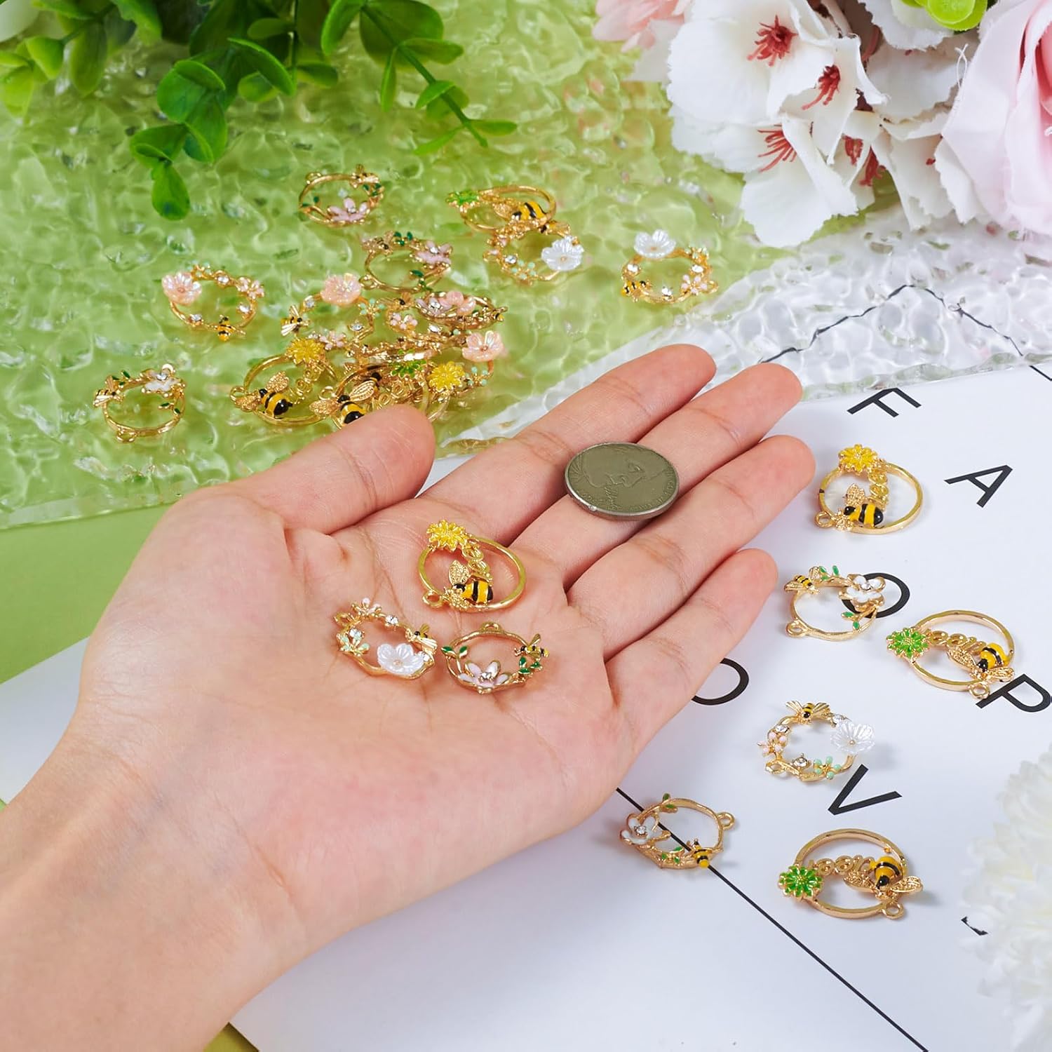 Craftdady Enamel Bee Flower Charms Alloy Eamel Flower Charms 24Pcs Floral Insect Dangle Charm for DIY Bracelet Earring Necklace Lanyard Jewelry Making - Image 5