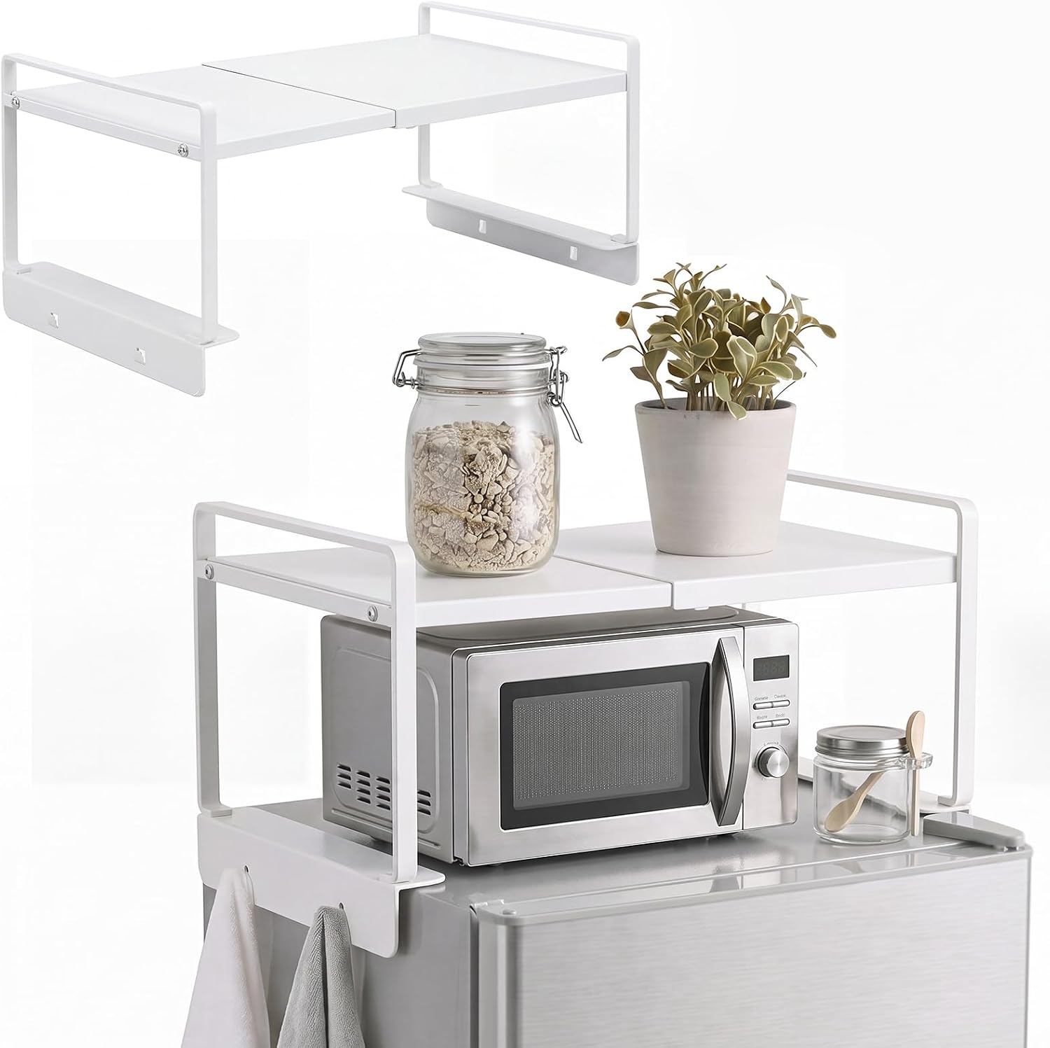 Sintuff 2 Tier Top of Fridge Shelf for Dorm Mini Expandable 12"-23", White