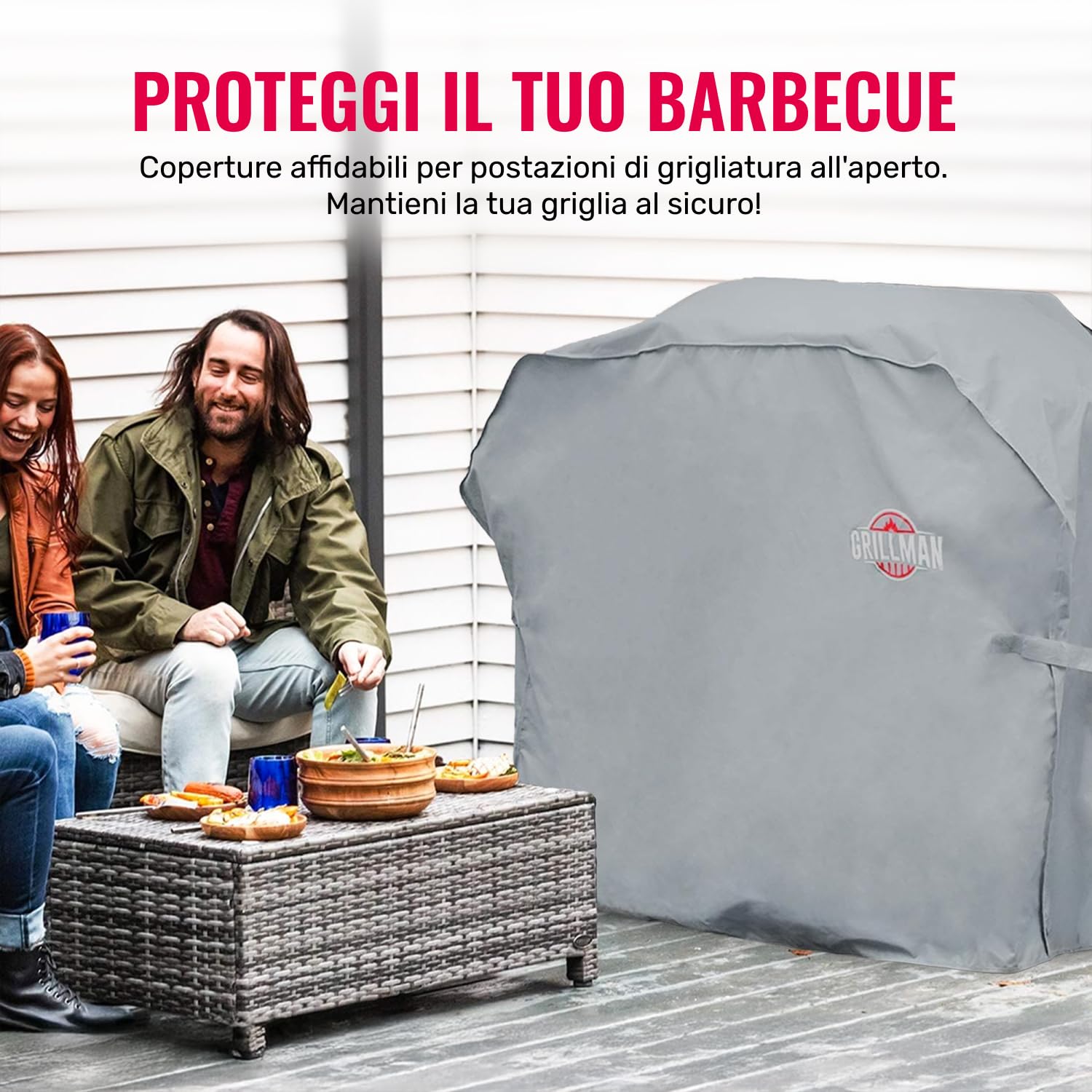 Grillman Premium Copertura per Barbecue a Gas per Weber, Brinkmann, Char Broil ETC. Resistente agli Urti, ai Raggi UV e all'Acqua (132 cm, Grigio)