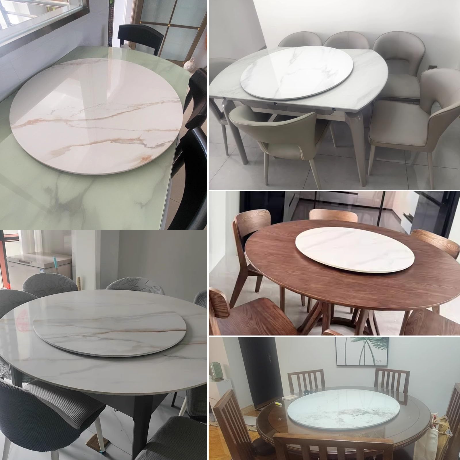 90cm Bandeja de Servicio Lazy Susan de Patrón de Mármol, 70cm Organizador de Mesa, Plato Giratorio Antideslizante Redondo, para Fiestas Hogar Cocina(Gray,60cm/24in)