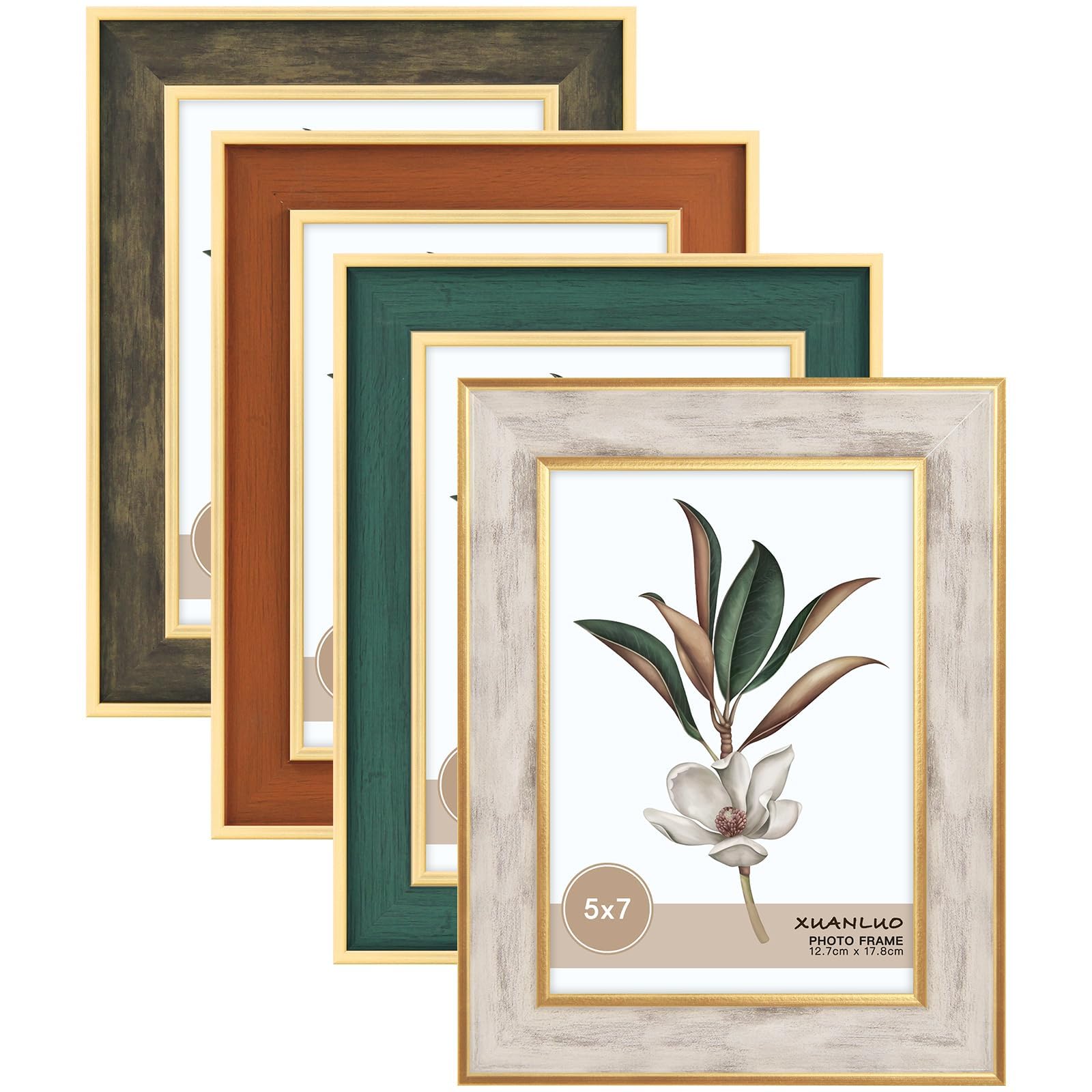 XUANLUO 5x7 inch Picture Frames Set of 4 Modern Style Frame with High Definition Tempered Glass Colorful Frames with Mat fit 4 by 6 Photo for Wall Mount and Tabletop Display Family Wedding Gift โ image 1