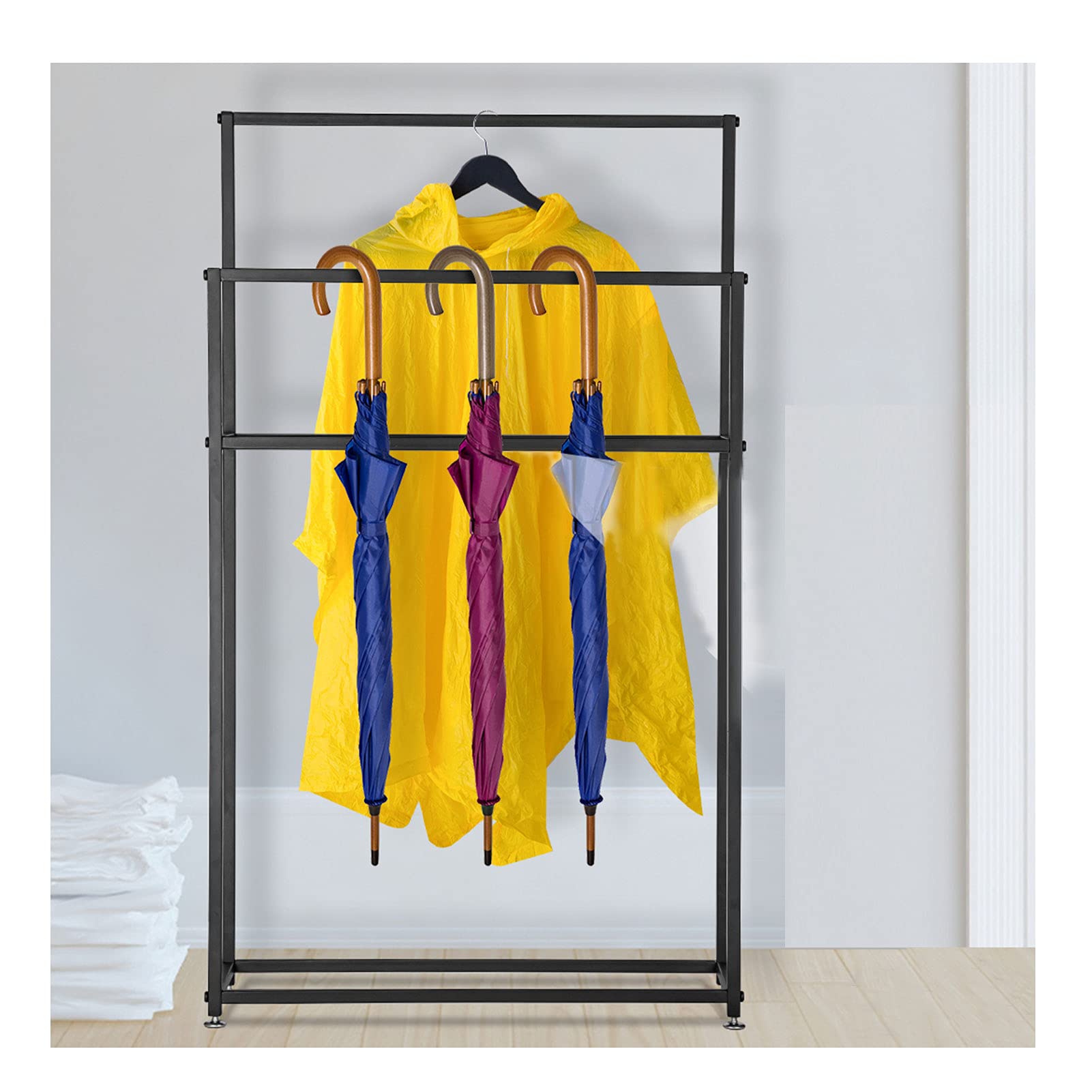 Porte-serviettes sur pied en métal noir pour salle de bain et extérieur 75x20x110cm
