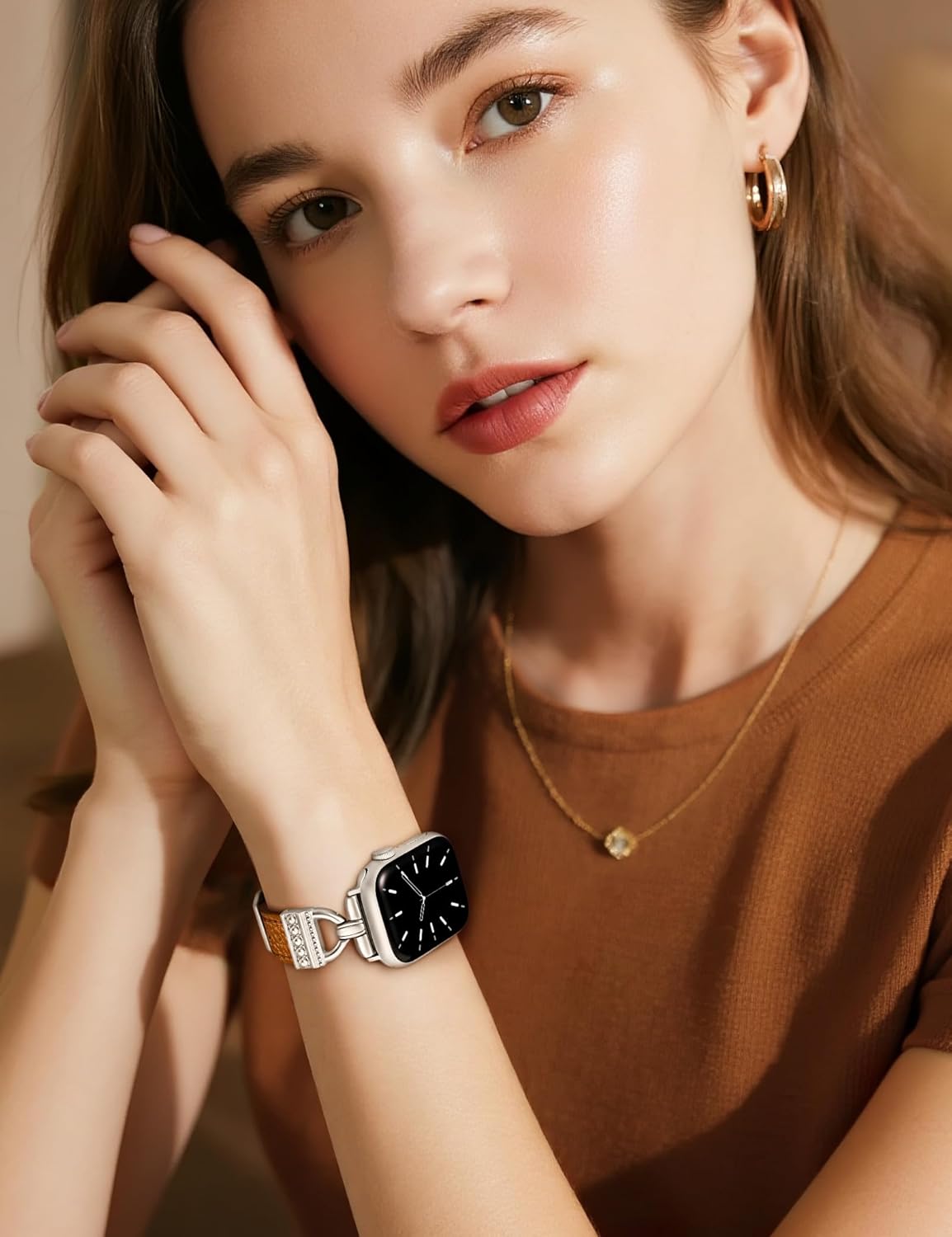 TOYOUTHS Compatible with Apple Watch Band Women Leather 49/46/45/44/42/41/40/38mm Dressy Thin Leather Strap Designer D-Shaped Metal Buckle Bracelet for iWatch Series 11 10 9 8 7 6 5 4 Ultra/SE 3 2 1 - Image 5