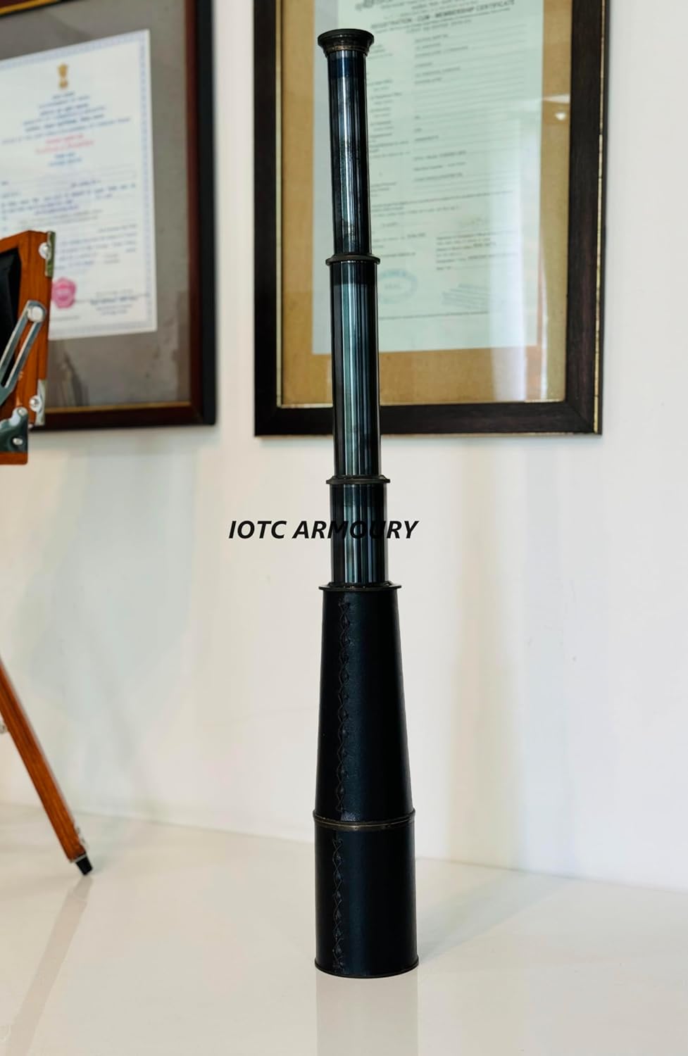 Nautical Black Leather Antique Handheld Spyglass 36" Telescope Marine Decor-Nautical