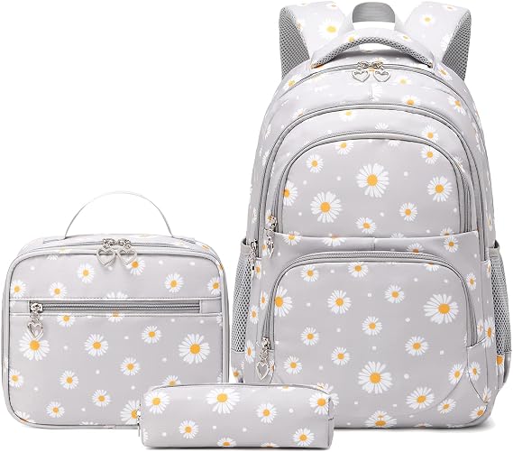 School Backpack Girls Teenagers Women's School Bag Backpack Set Daisy School Bag for Girls School Leisure with Lunch Bag and Pencil Case