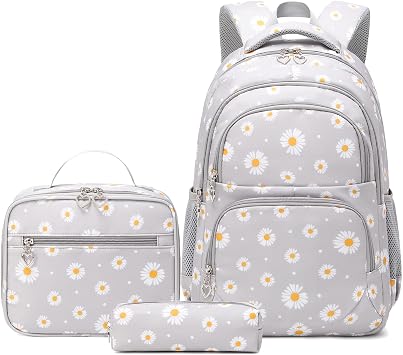 School Backpack Girls Teenagers Women's School Bag Backpack Set Daisy School Bag for Girls School Leisure with Lunch Bag and Pencil Case