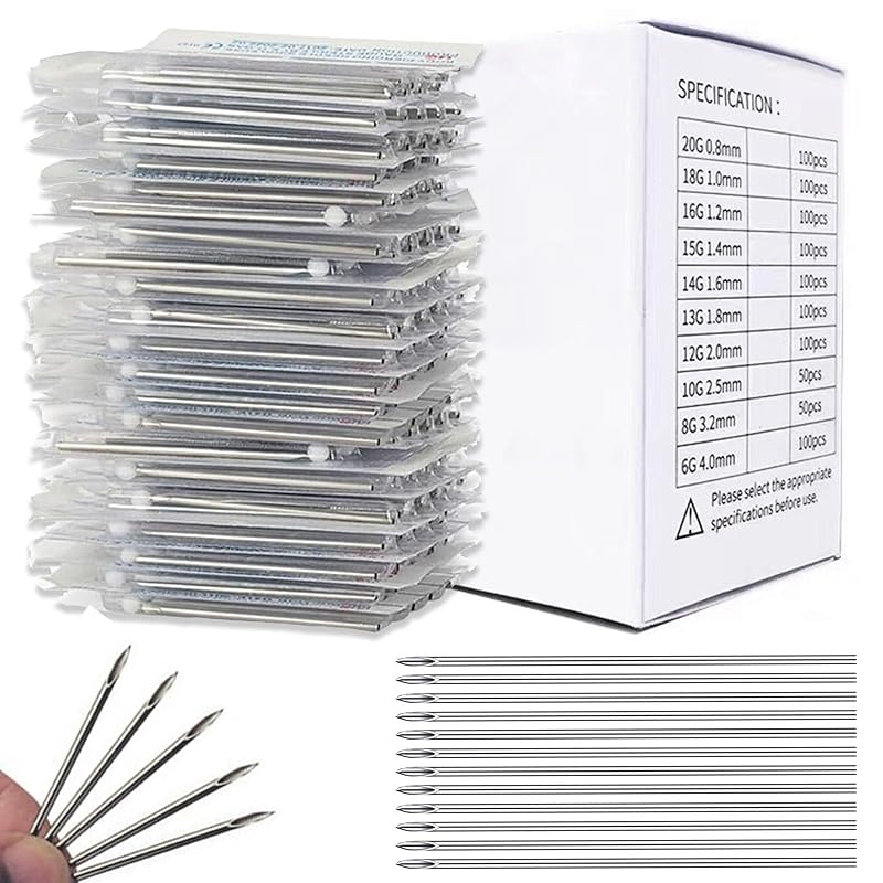 Agulhas ocas para piercing Usiriy 18G, aço 316L, pacote com 100 unidades