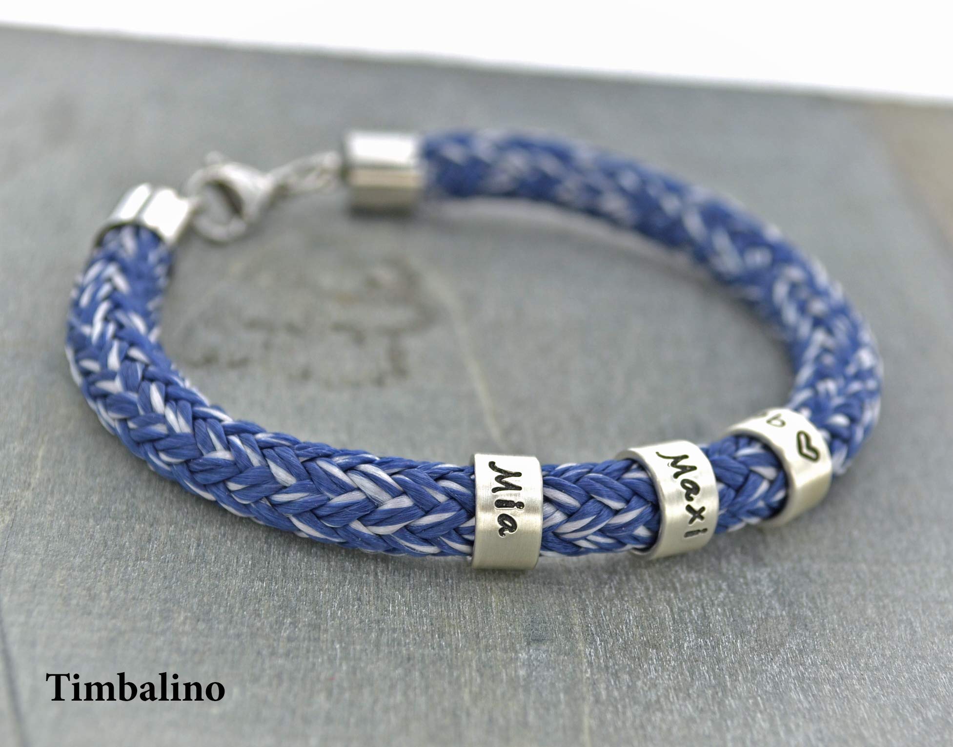 Herrenarmband mit Gravur mit Kleinen Personalisierten Beads, Segeltau Armband mit Namen Handgefertigt, Namensarmband, Männerarmband mit Namen, Edelstahl