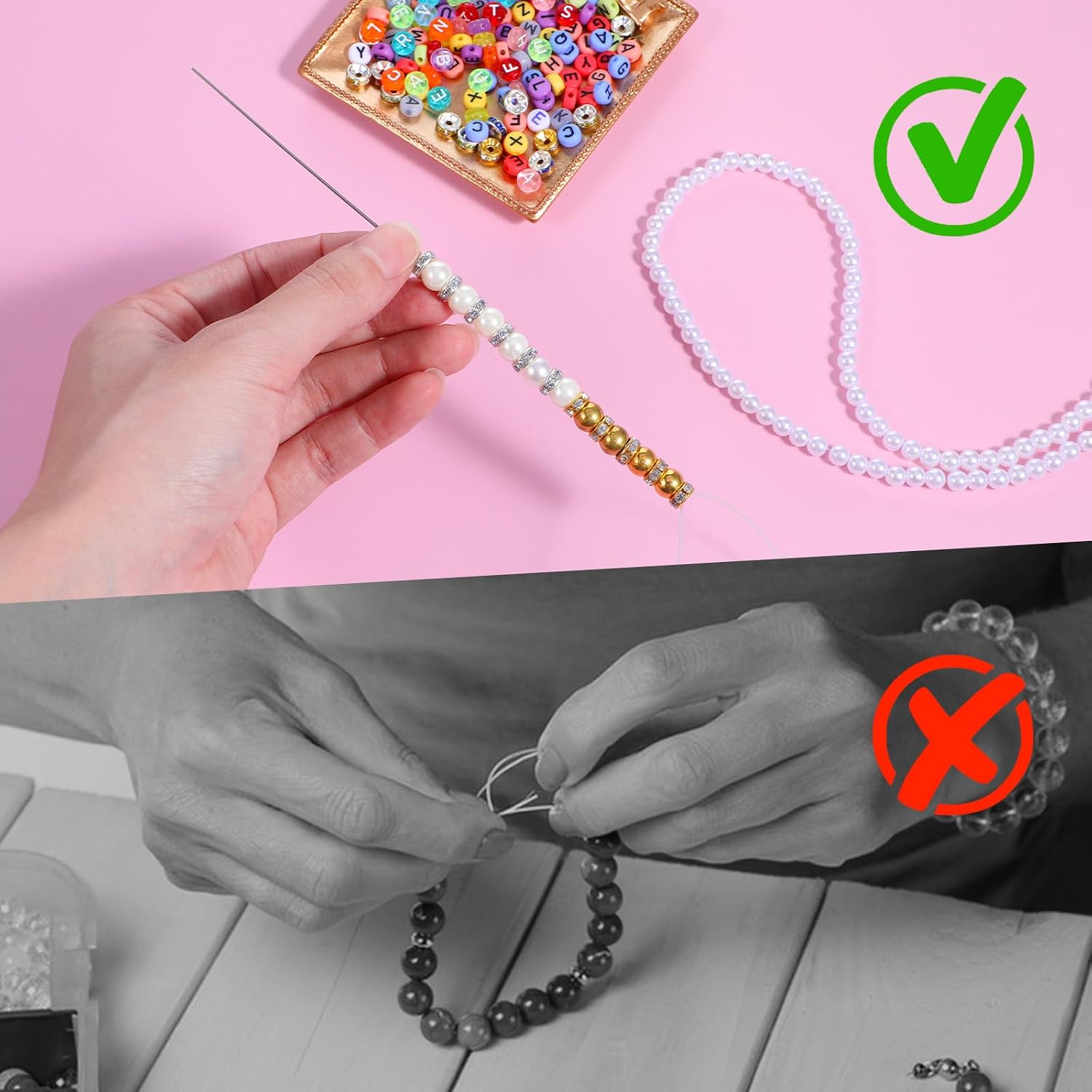 Nogeqi 4 Pcs Bead Threader for Jewelry Making, Bead Spinner Needles, 4 Thickness Styles Beading Needles, Needle-Free Beading Supplies for Beaded Bracelets, Necklaces, DIY Handmade(0.4/0.5/0.6/0.7mm)